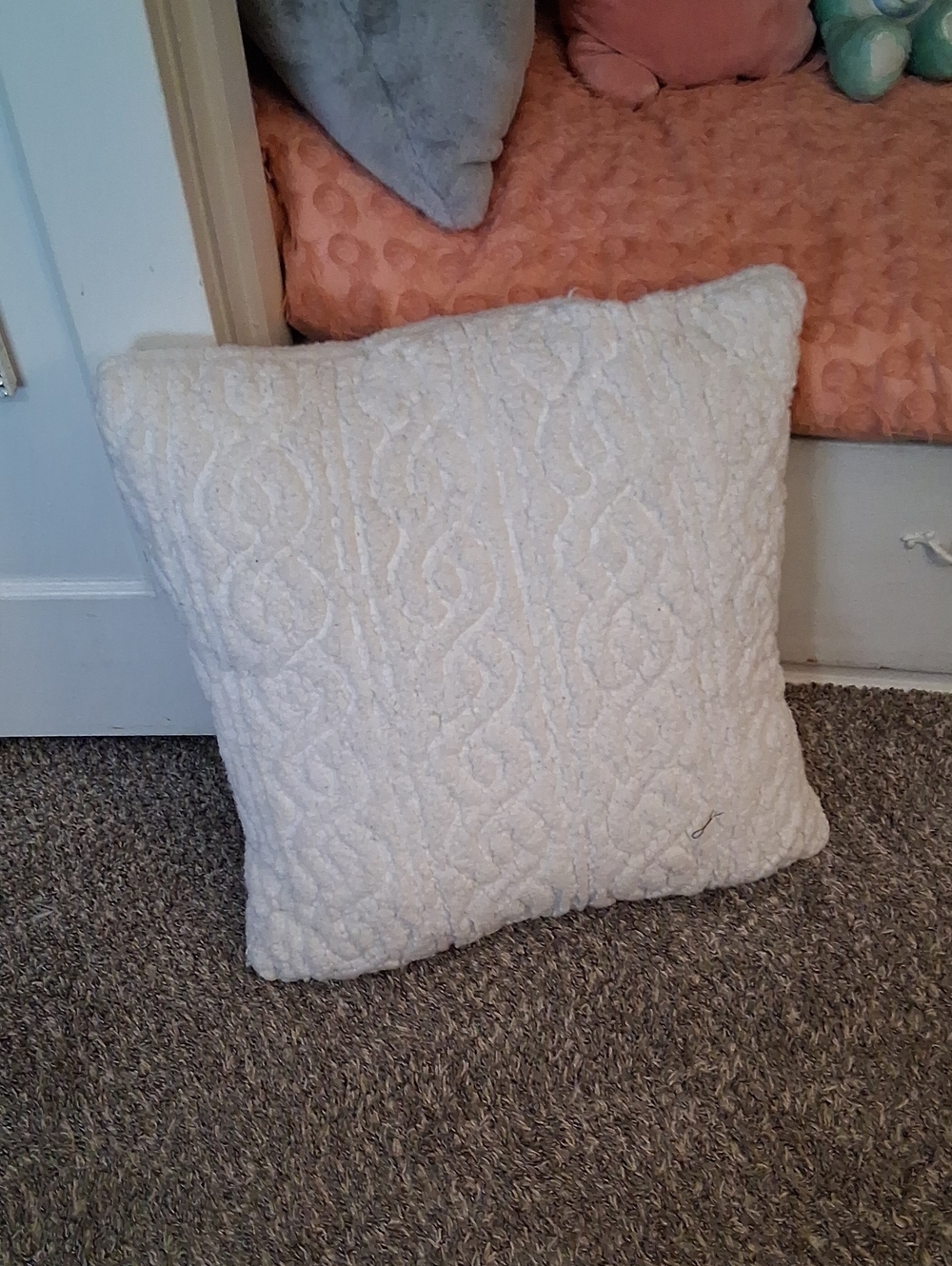 Textured Cable-Knit Decorative Throw Pillow in Cream
